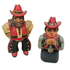 Midwest of Cannon Falls Set 2 Cowboy Mexican Figures Kneeling Red Signed